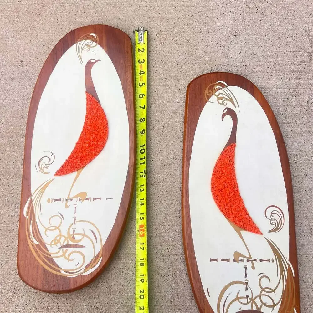 🔥 Vintage 1960s MID-CENTURY Wall Hangings Belart Pair of Peacocks On Walnut MCM